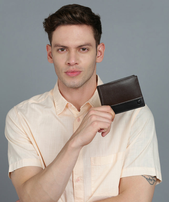 Urbano Fashion Men's Casual, Formal Tan, Black Genuine Leather Wallet-12 Card Slots
