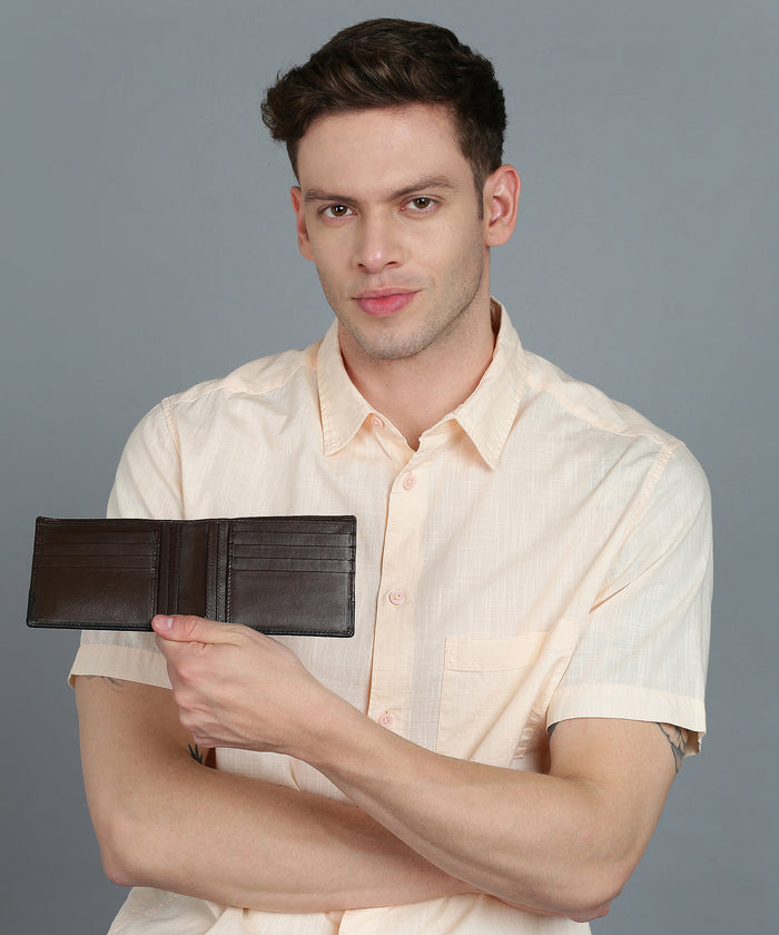 Urbano Fashion Men's Casual, Formal Tan, Black Genuine Leather Wallet-12 Card Slots