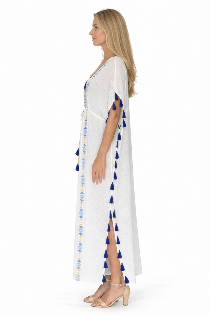 White Greece inspired cotton kaftan- EC-183