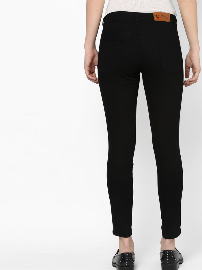 Women's Black Side Striped Skinny Fit Jeans Stretch