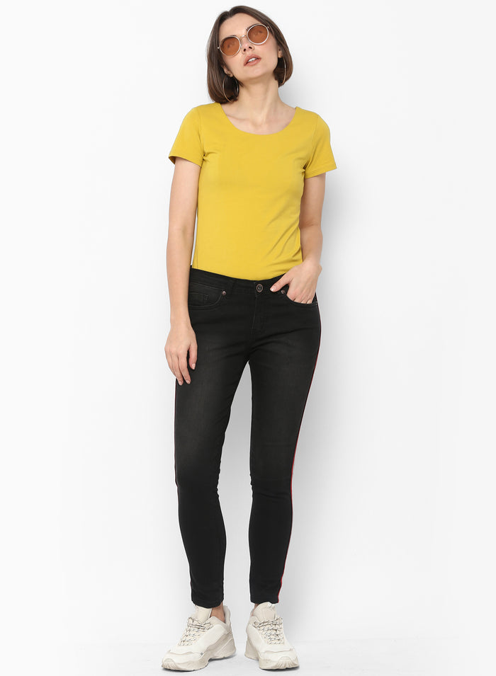 Women's Black Side Striped Skinny Fit Jeans Stretch