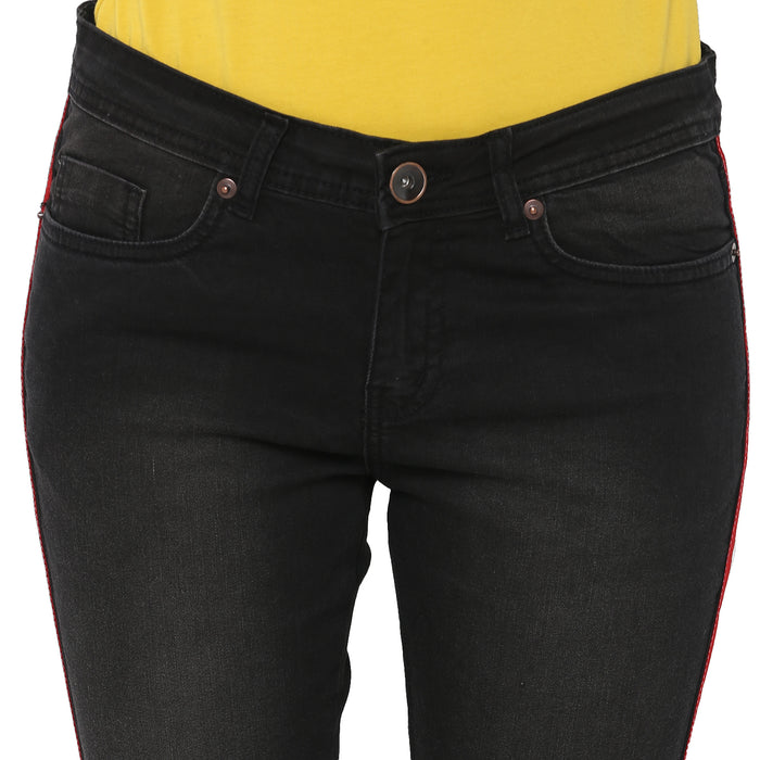 Women's Black Side Striped Skinny Fit Jeans Stretch