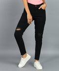 Women's Black Skinny Fit Mild Distressed Washed Jeans