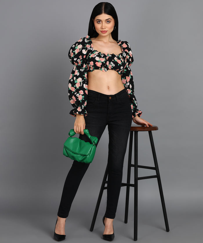 Women's Black Skinny Fit Washed Jeans
