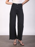 Women's Black Wide Leg Fit Washed Jeans