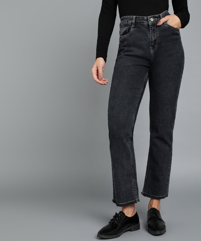 Women's Black Wide Leg Fit Washed Jeans