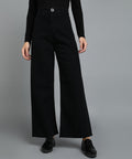 Women's Black Wide Leg Fit Washed Jeans