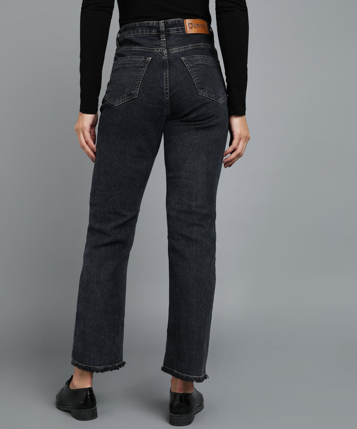 Women's Black Wide Leg Fit Washed Jeans
