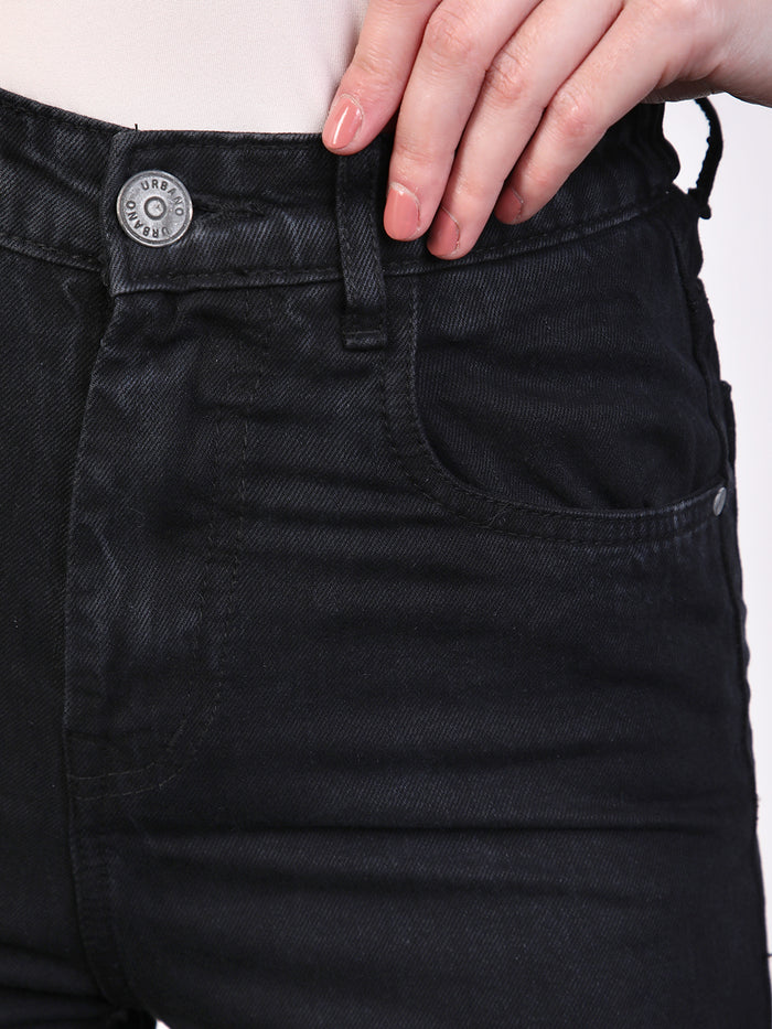 Women's Black Wide Leg Fit Washed Jeans