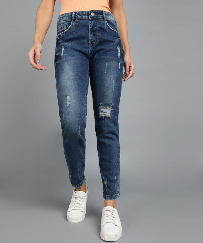 Women's Blue Boyfriend Fit Washed Jeans
