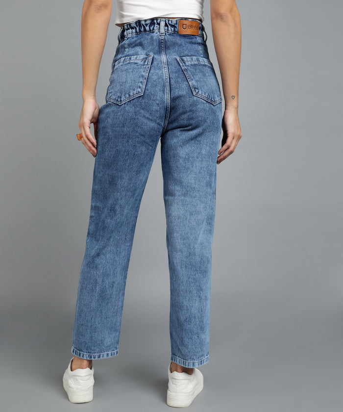 Women's Blue Boyfriend Fit Washed Jeans