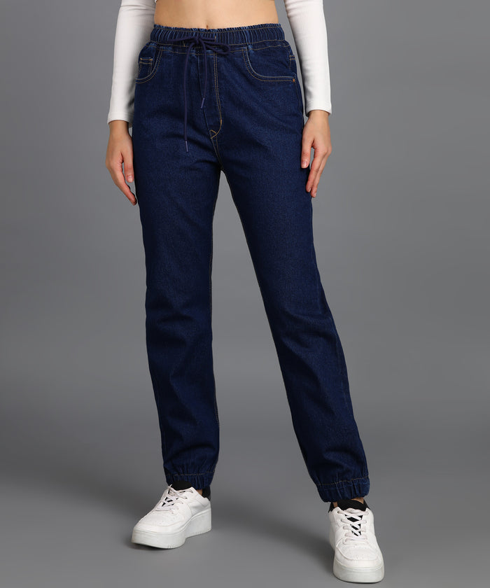 Women's Blue Regular Fit Washed Jogger Jeans