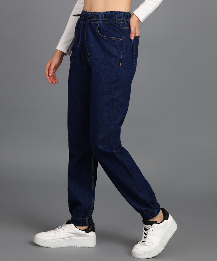 Women's Blue Regular Fit Washed Jogger Jeans