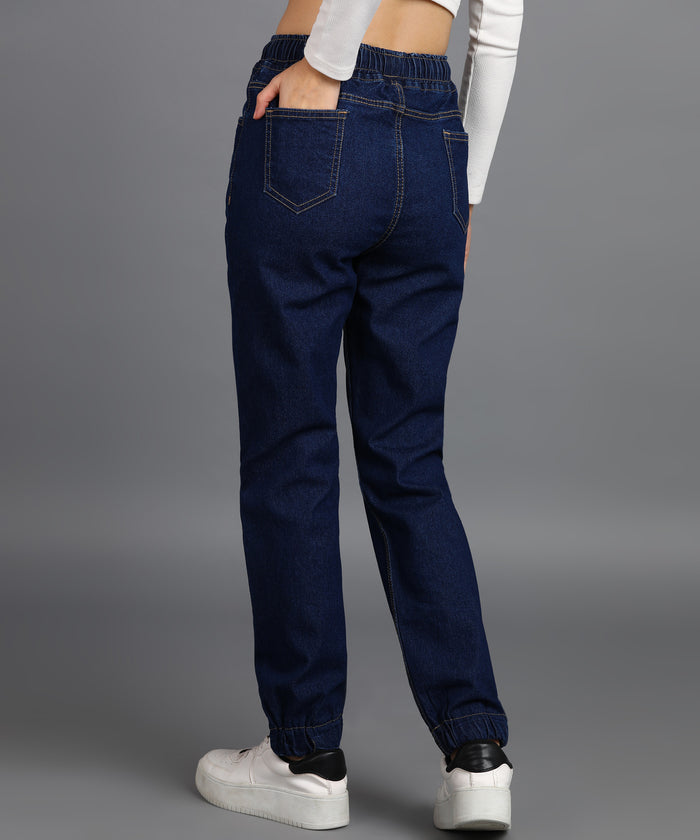 Women's Blue Regular Fit Washed Jogger Jeans