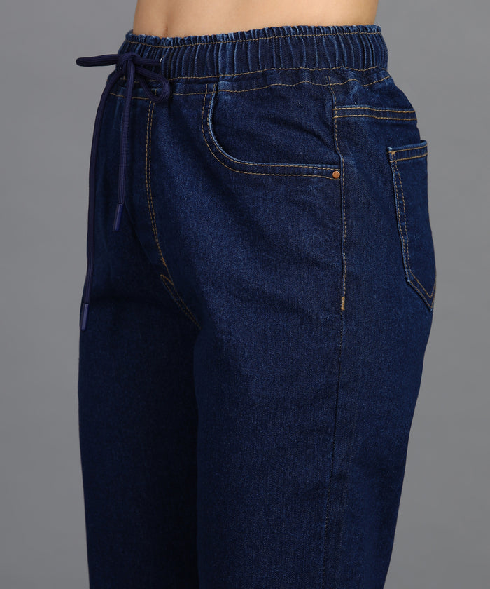 Women's Blue Regular Fit Washed Jogger Jeans