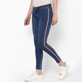 Women's Blue Side Striped Skinny Fit Jeans Stretch