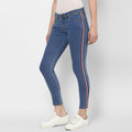 Women's Blue Side Striped Skinny Fit Jeans Stretch