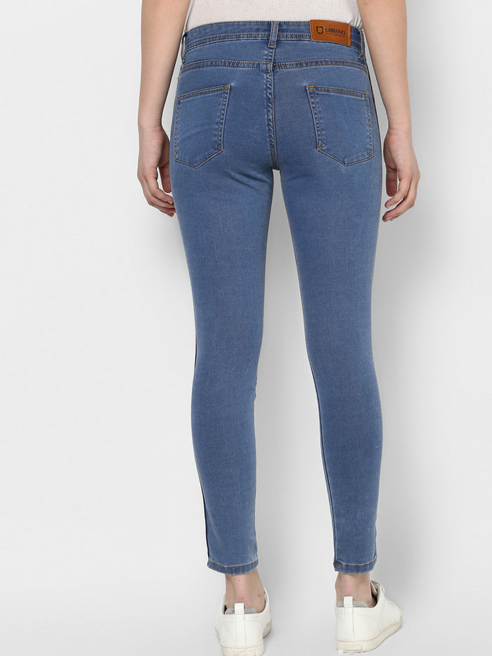 Women's Blue Side Striped Skinny Fit Jeans Stretch