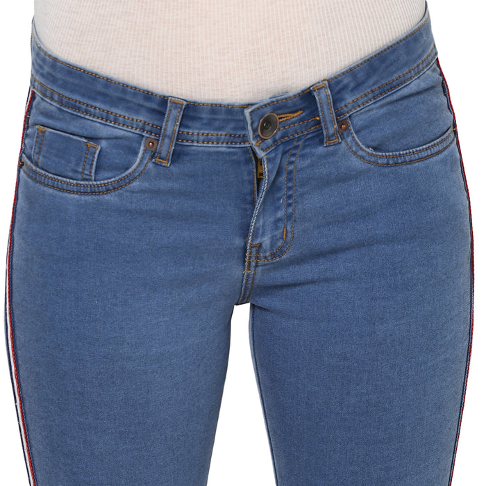 Women's Blue Side Striped Skinny Fit Jeans Stretch