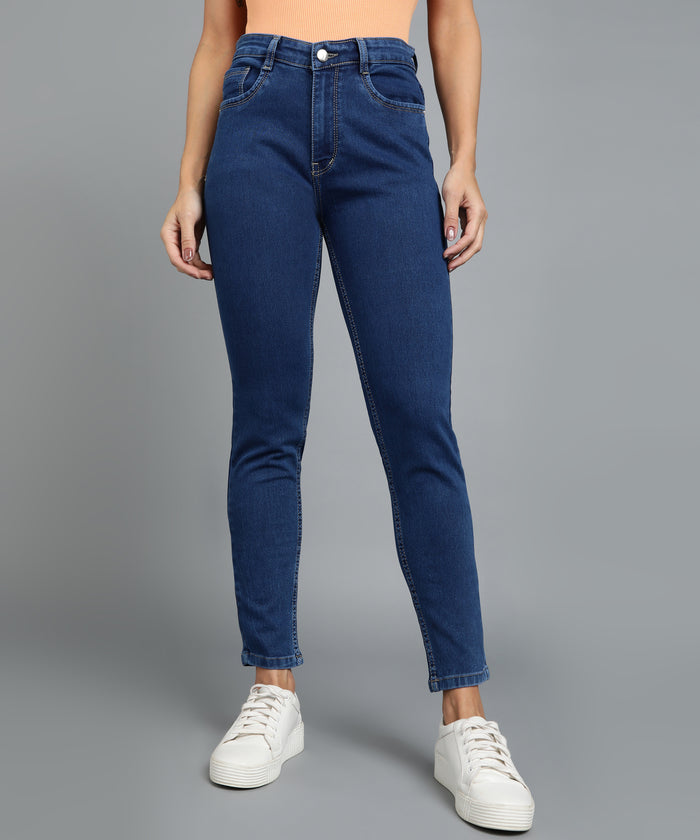 Women's Blue Skinny Fit Washed Jeans