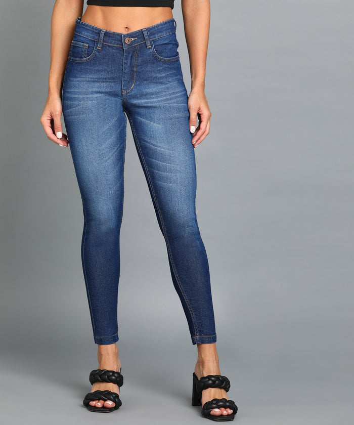 Women's Blue Skinny Fit Washed Jeans