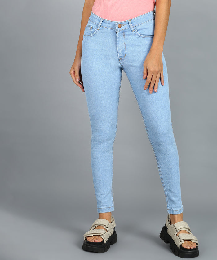 Women's Blue Skinny Fit Washed Jeans