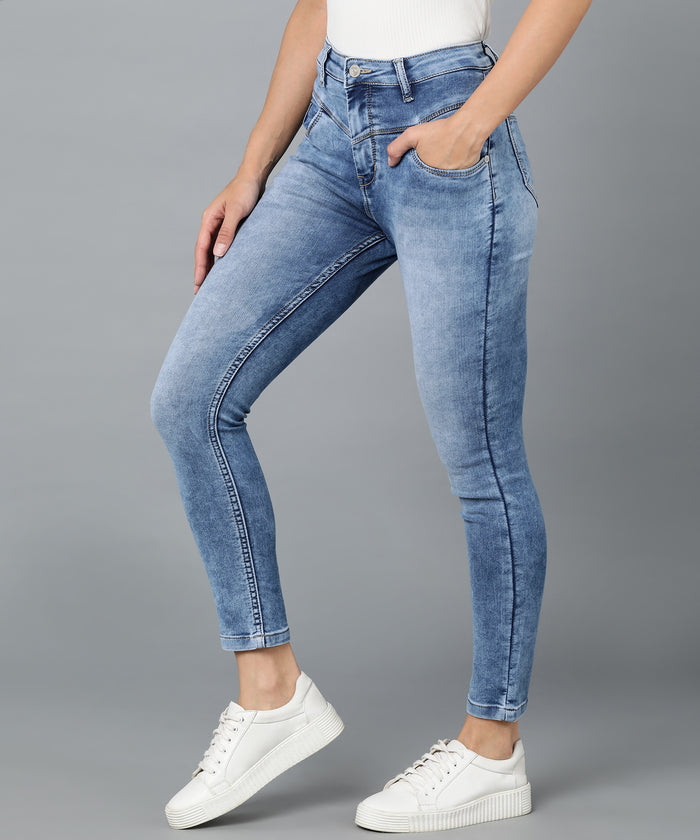 Women's Blue Skinny Fit Washed Jeans
