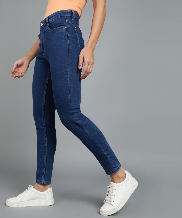 Women's Blue Skinny Fit Washed Jeans