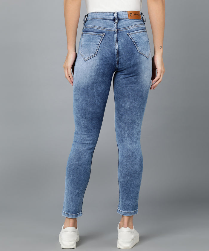 Women's Blue Skinny Fit Washed Jeans