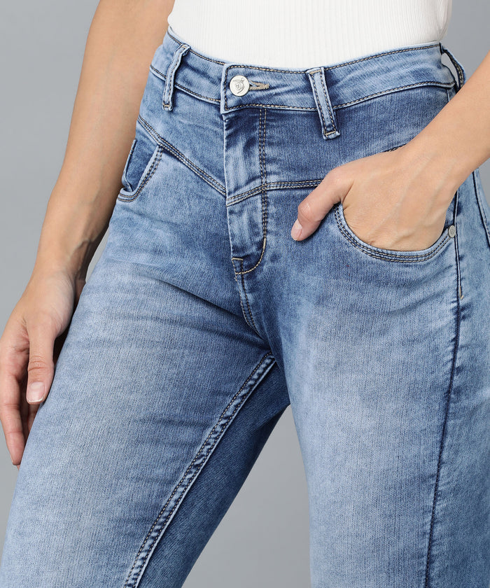 Women's Blue Skinny Fit Washed Jeans