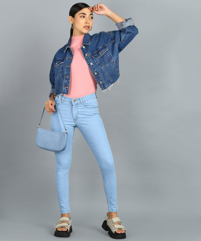 Women's Blue Skinny Fit Washed Jeans
