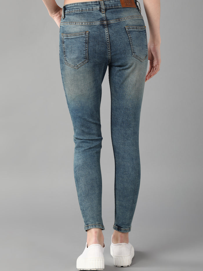 Women's Blue Skinny Fit Washed Jeans