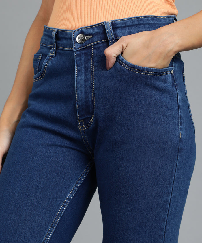Women's Blue Skinny Fit Washed Jeans