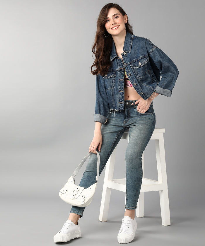 Women's Blue Skinny Fit Washed Jeans