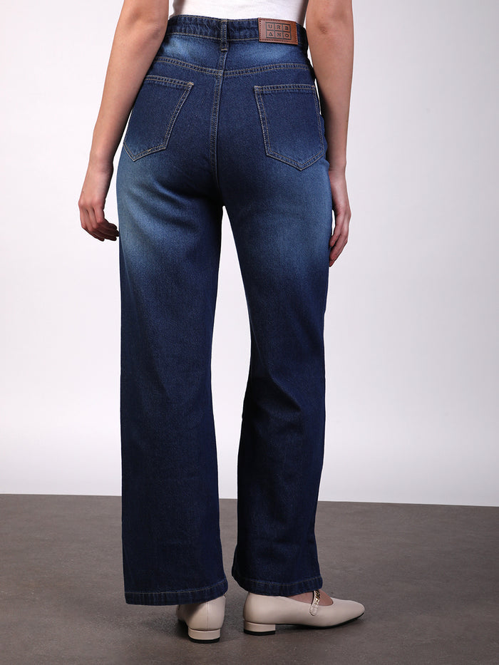 Women's Blue Wide Leg Fit Washed Jeans