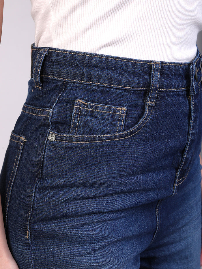 Women's Blue Wide Leg Fit Washed Jeans