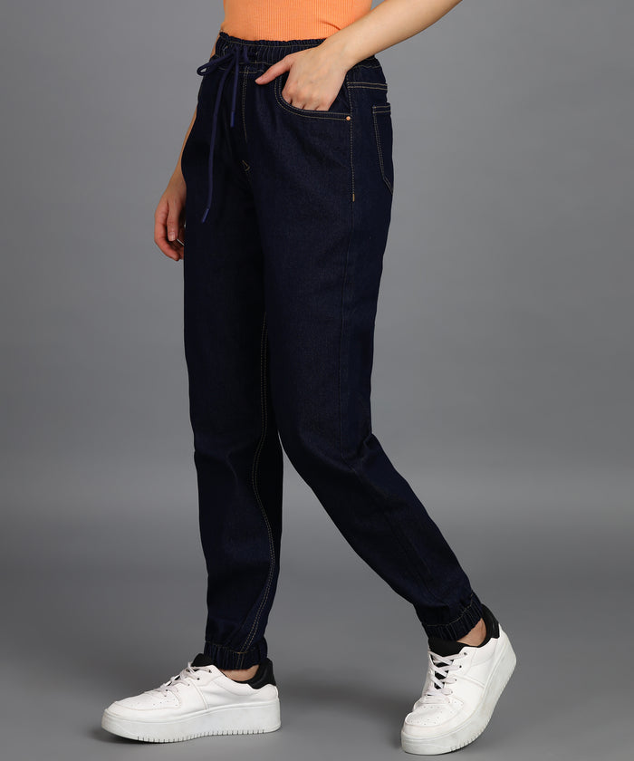 Women's Dark Blue Regular Fit Washed Jogger Jeans