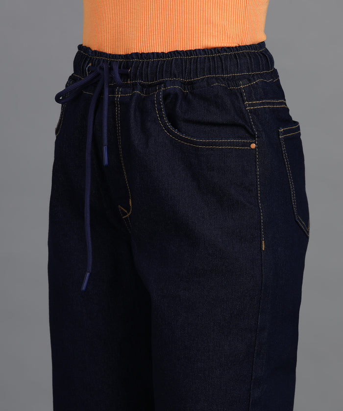 Women's Dark Blue Regular Fit Washed Jogger Jeans