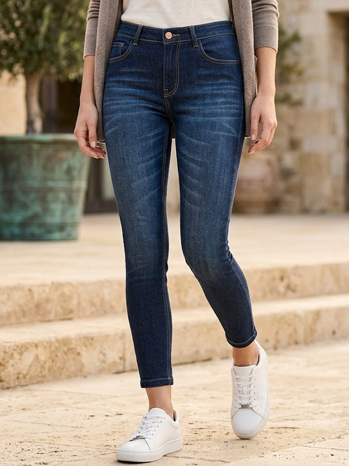 Women's Dark Blue Skinny Fit Washed Jeans