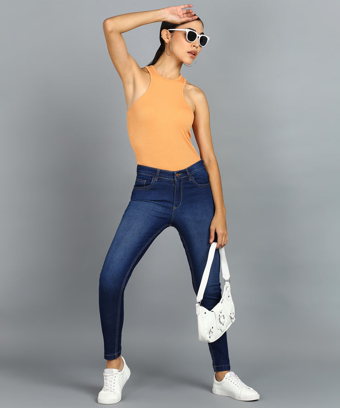 Women's Dark Blue Skinny Fit Washed Jeans