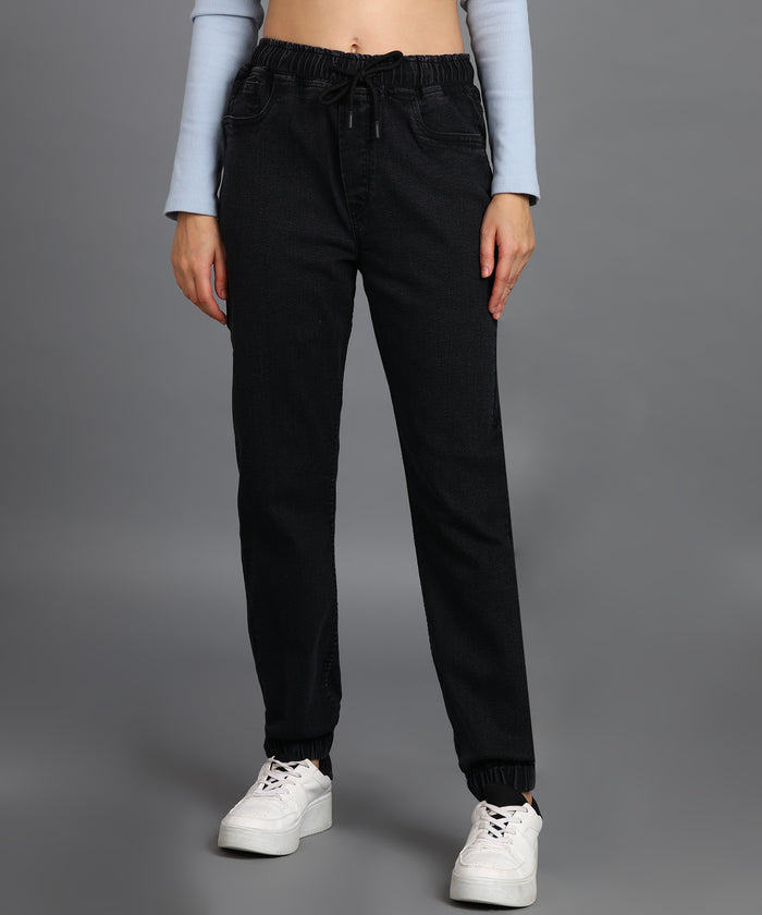 Women's Dark Grey Regular Fit Washed Jogger Jeans