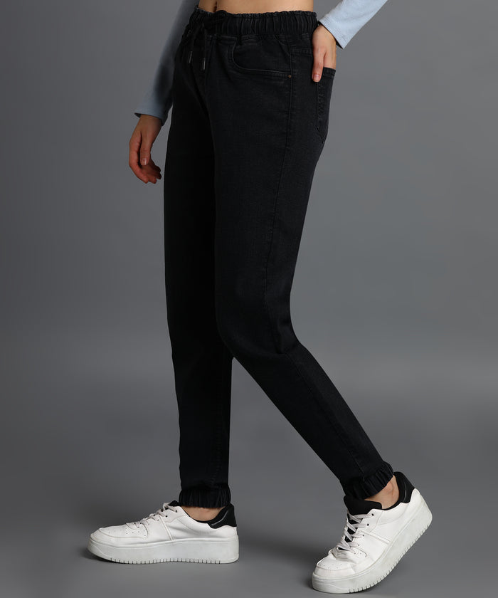 Women's Dark Grey Regular Fit Washed Jogger Jeans