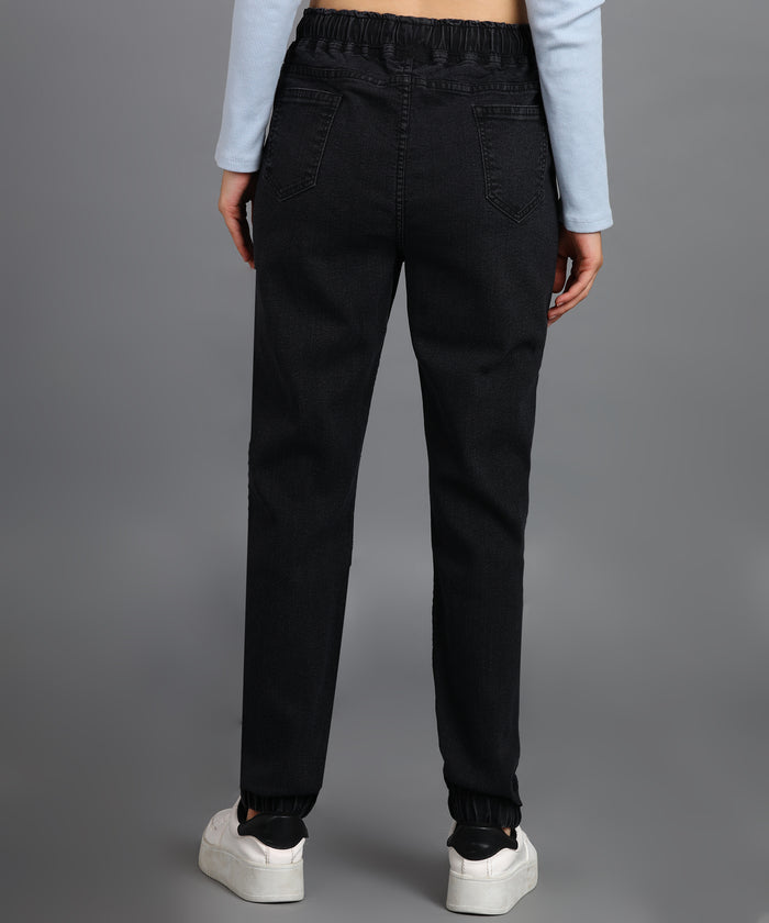 Women's Dark Grey Regular Fit Washed Jogger Jeans