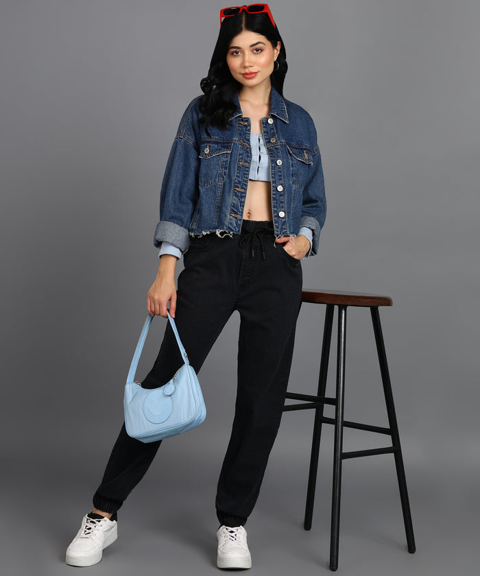 Women's Dark Grey Regular Fit Washed Jogger Jeans