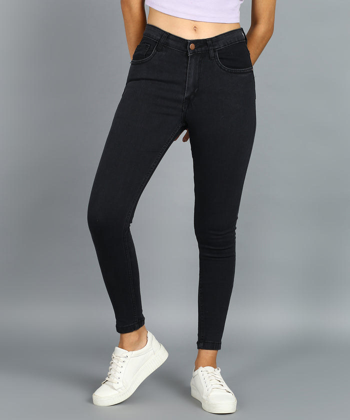 Women's Dark Grey Skinny Fit Washed Jeans