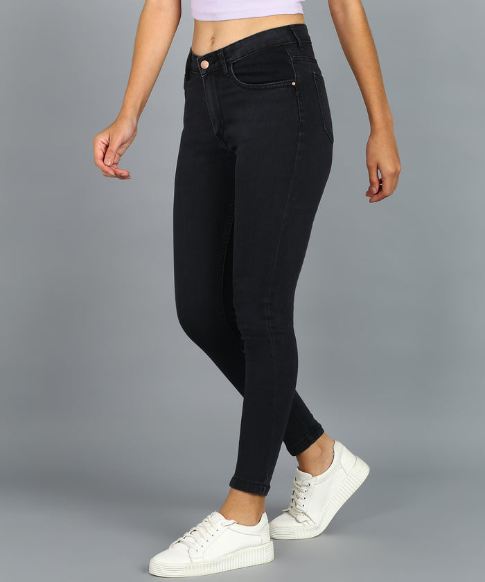Women's Dark Grey Skinny Fit Washed Jeans