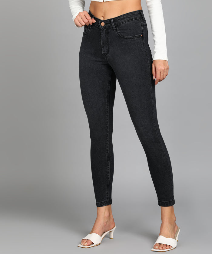 Women's Dark Grey Skinny Fit Washed Jeans