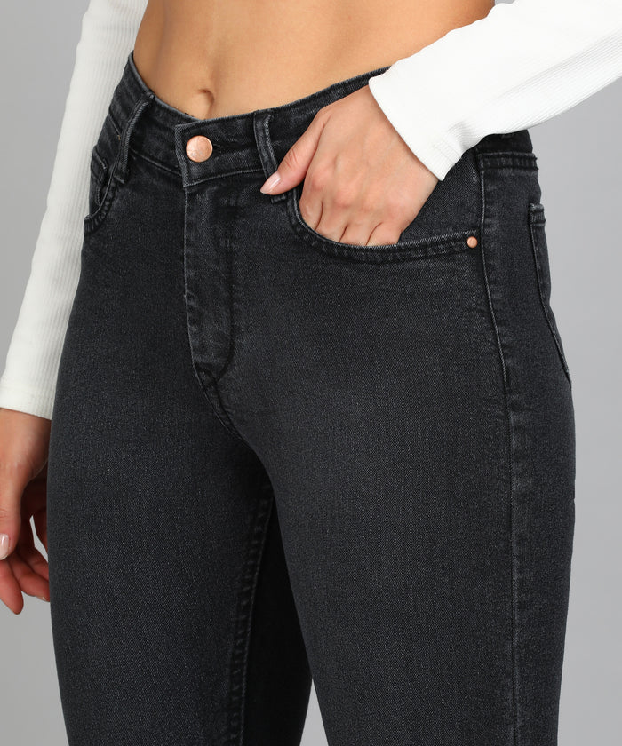 Women's Dark Grey Skinny Fit Washed Jeans