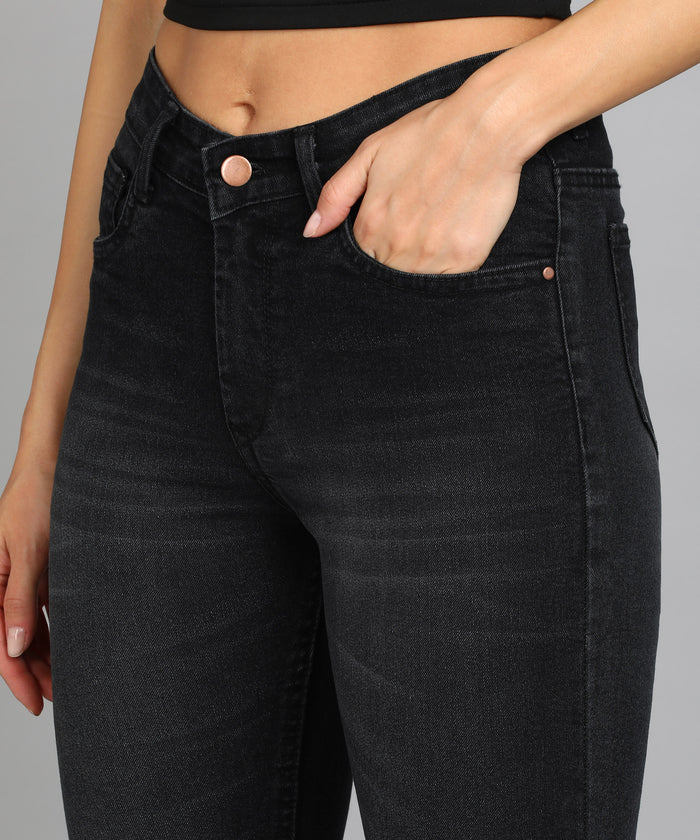 Women's Dark Grey Skinny Fit Washed Jeans