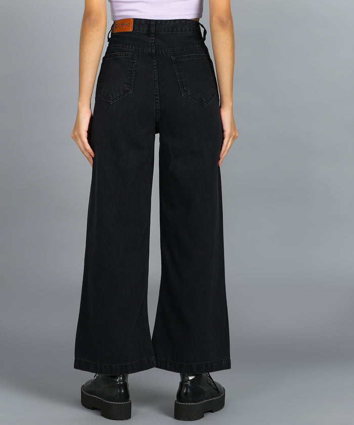 Women's Dark Grey Wide Leg Fit Washed Jeans